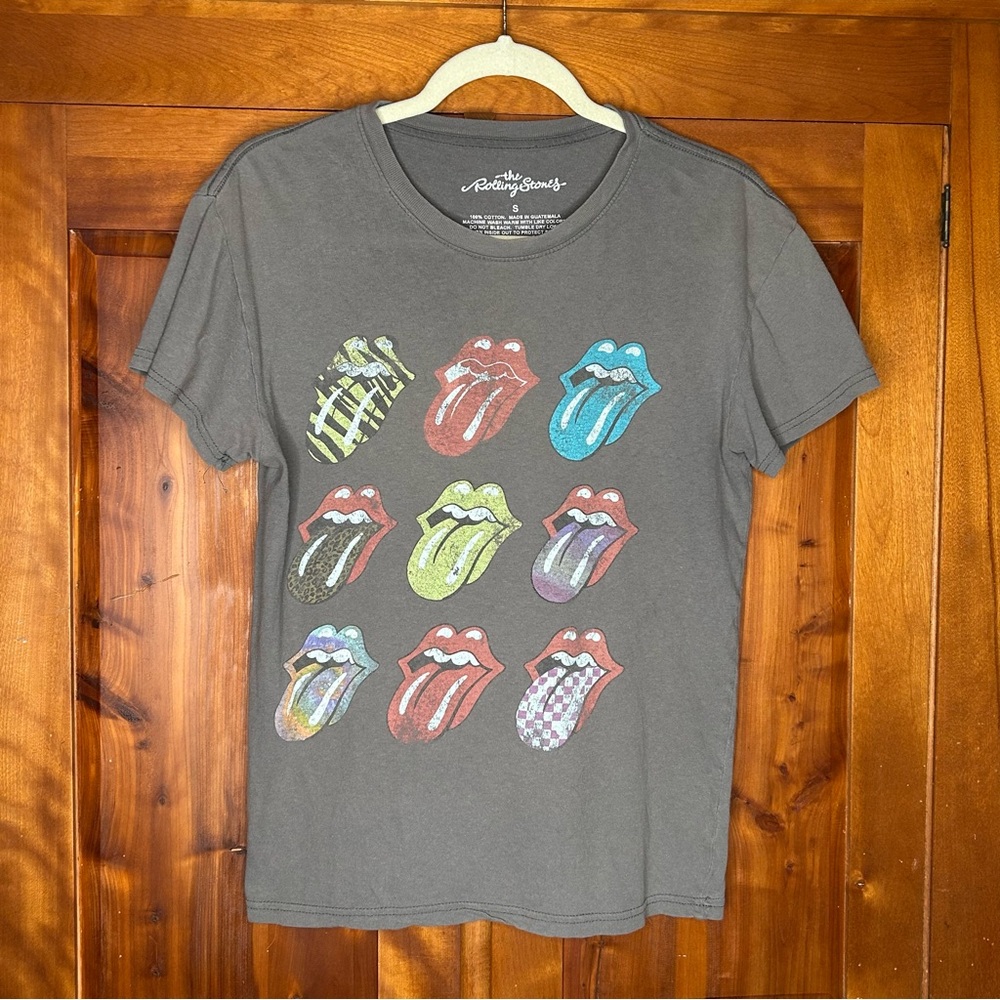 The Rolling Stones Gray Tee Shirt with Colorful Tongue Graphics Festival Concert